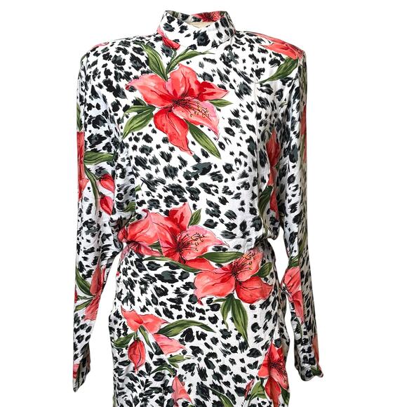 Vintage 1980's April Rain Size 8 Floral Animal Print Dress - Picture 3 of 9